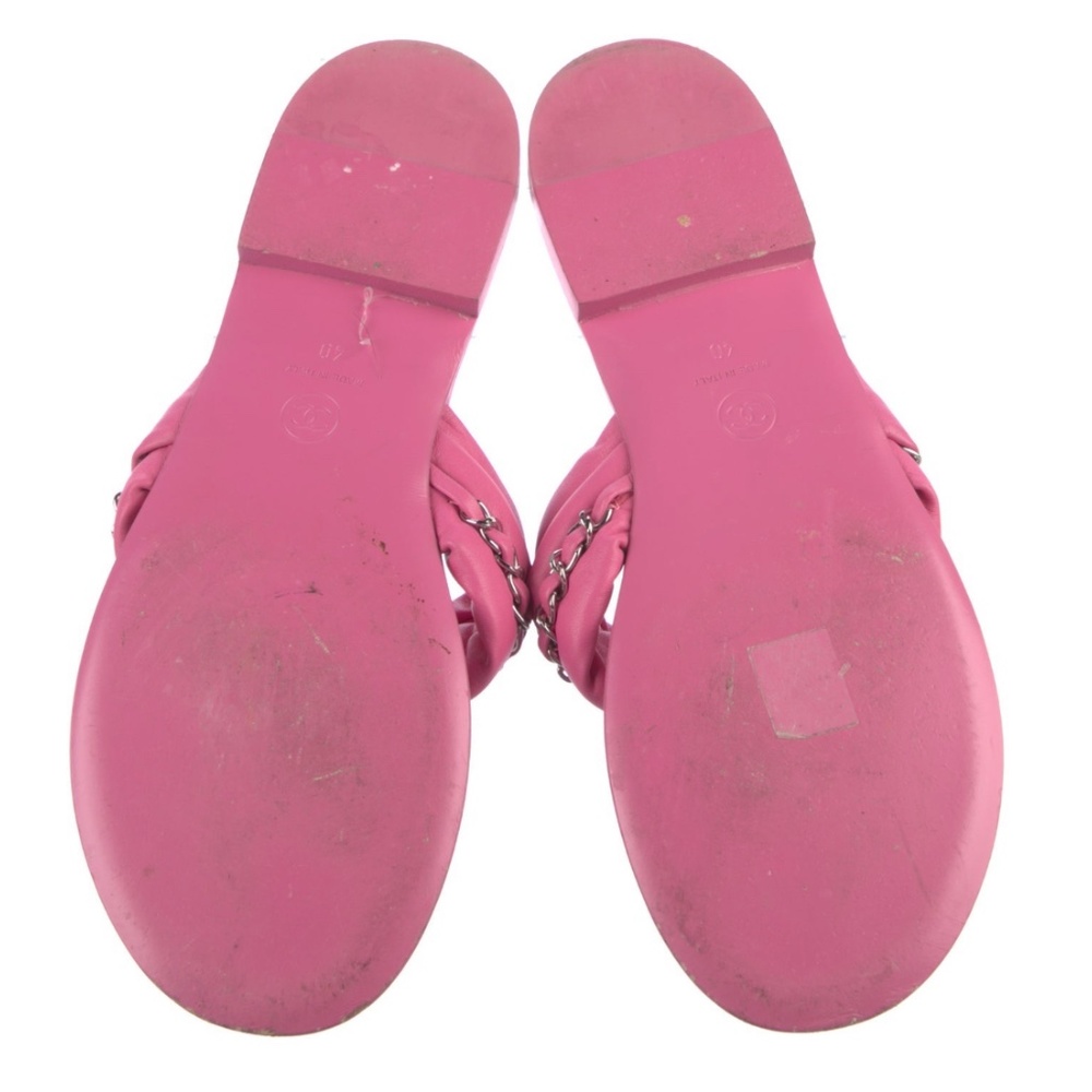 *Barbie Pink* Sz 40 Chanel *Luxe* Puffer Leather Sandals Logo CC Charm - Picture 4 of 5